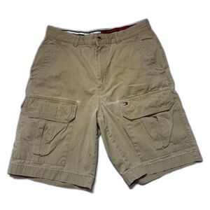 Vintage 90s Tommy Hilfiger Cargo Shorts Khaki Tan Waistband Trim Sz30